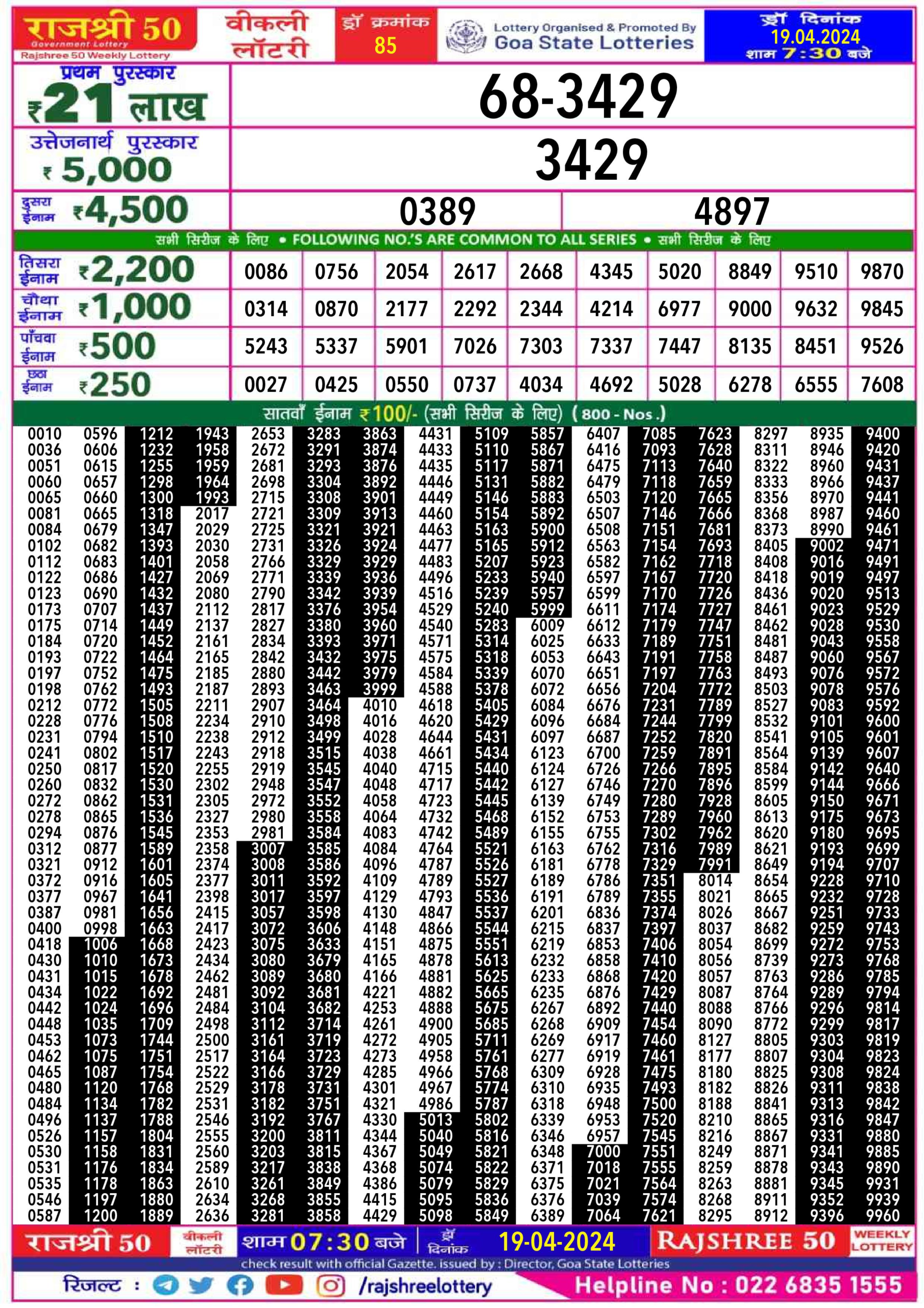 Dear Lottery Chart 2024