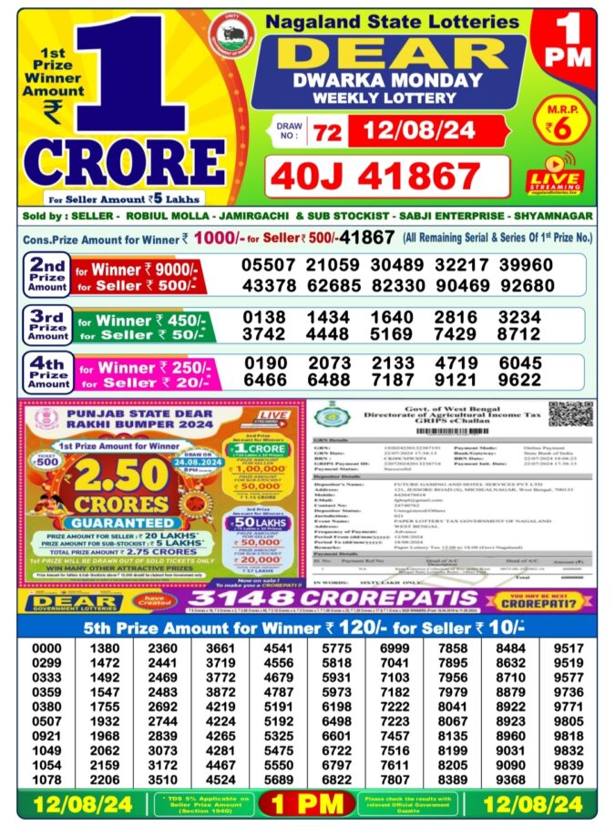 Dear Lottery Chart 2024