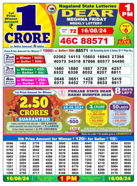 Dear Lottery Chart 2024