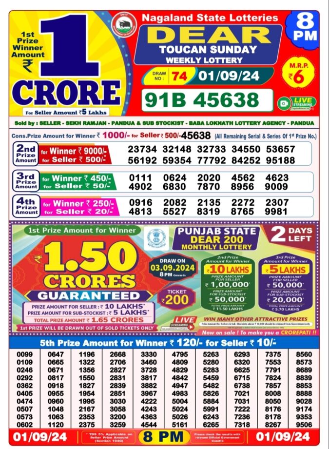 Dear Lottery Chart 2024