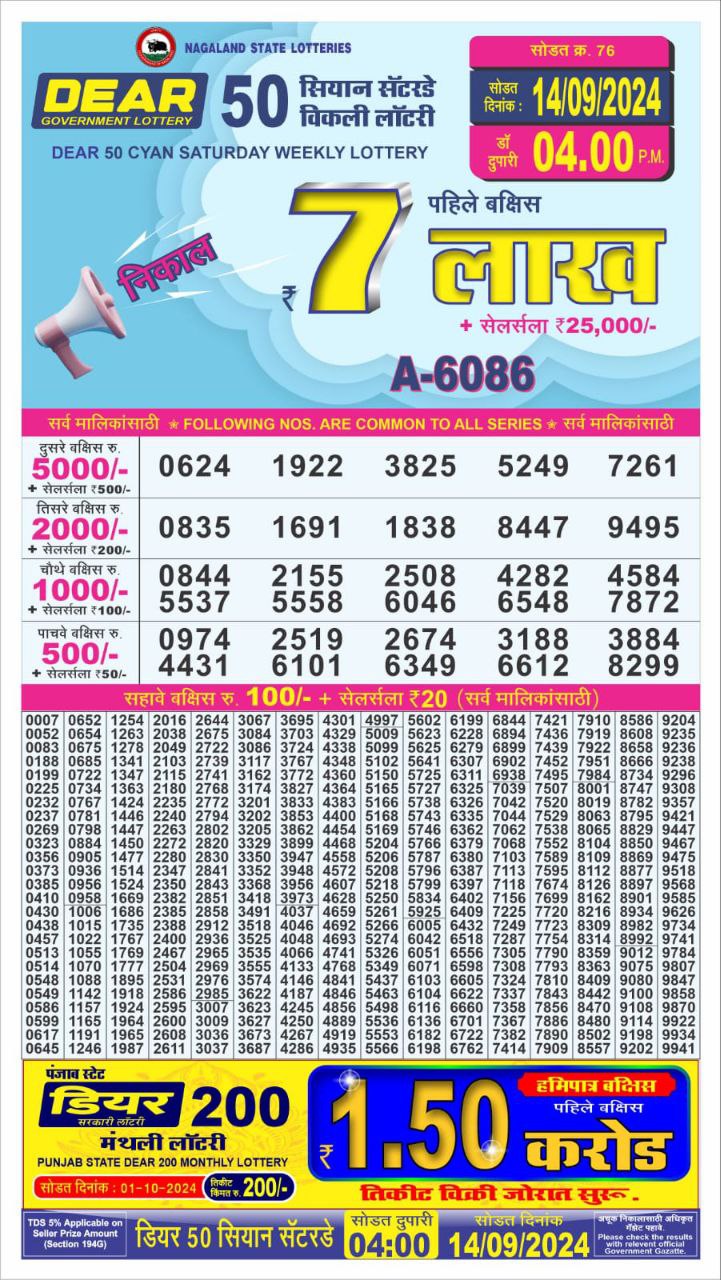 Dear Lottery Chart 2024