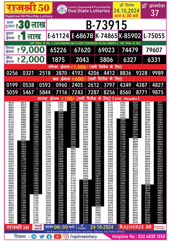 Dear Lottery Chart 2024