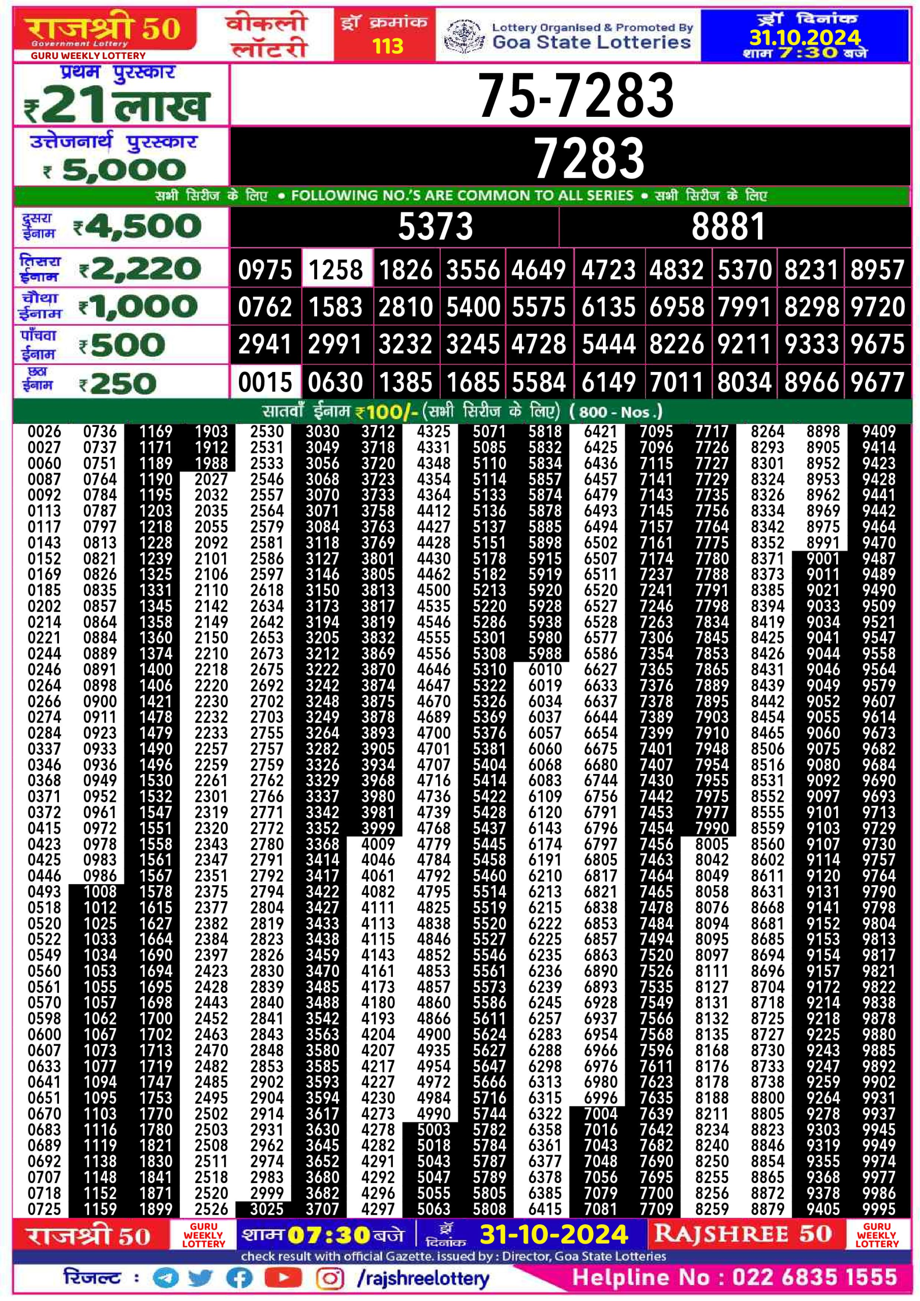 Dear Lottery Chart 2024